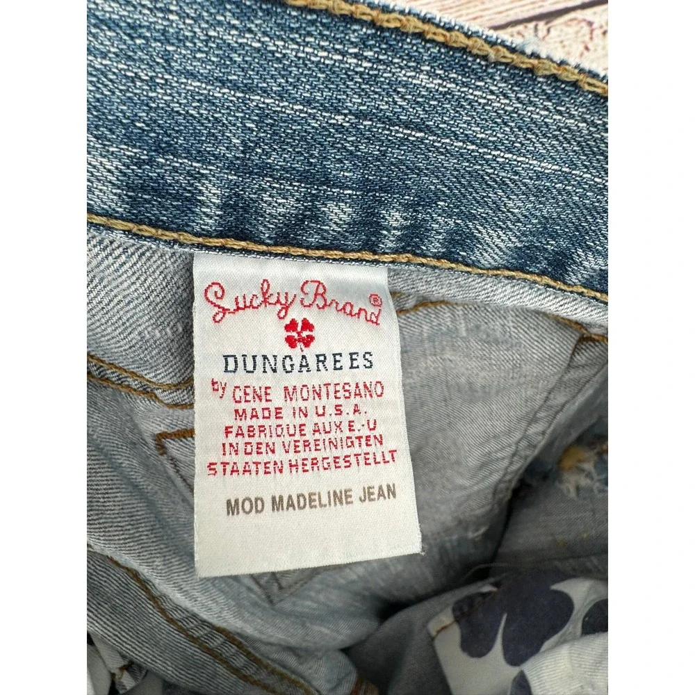 Lucky Brand Mod Madeline Jean Women 8 Blue Distressed JNCO Hatchetman Patch Y2K